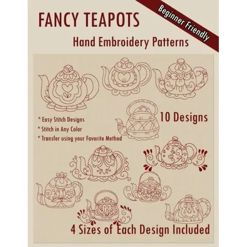 Fancy Teapots Hand Embroidery Patterns