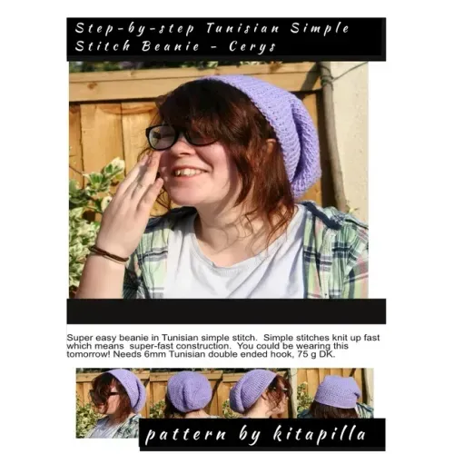 Step-by-Step Tunisian Simple Stitch Beanie - Cerys: A simple step-by-step Tunisian Crochet pattern in double knitting yarn (light worsted) for a beani
