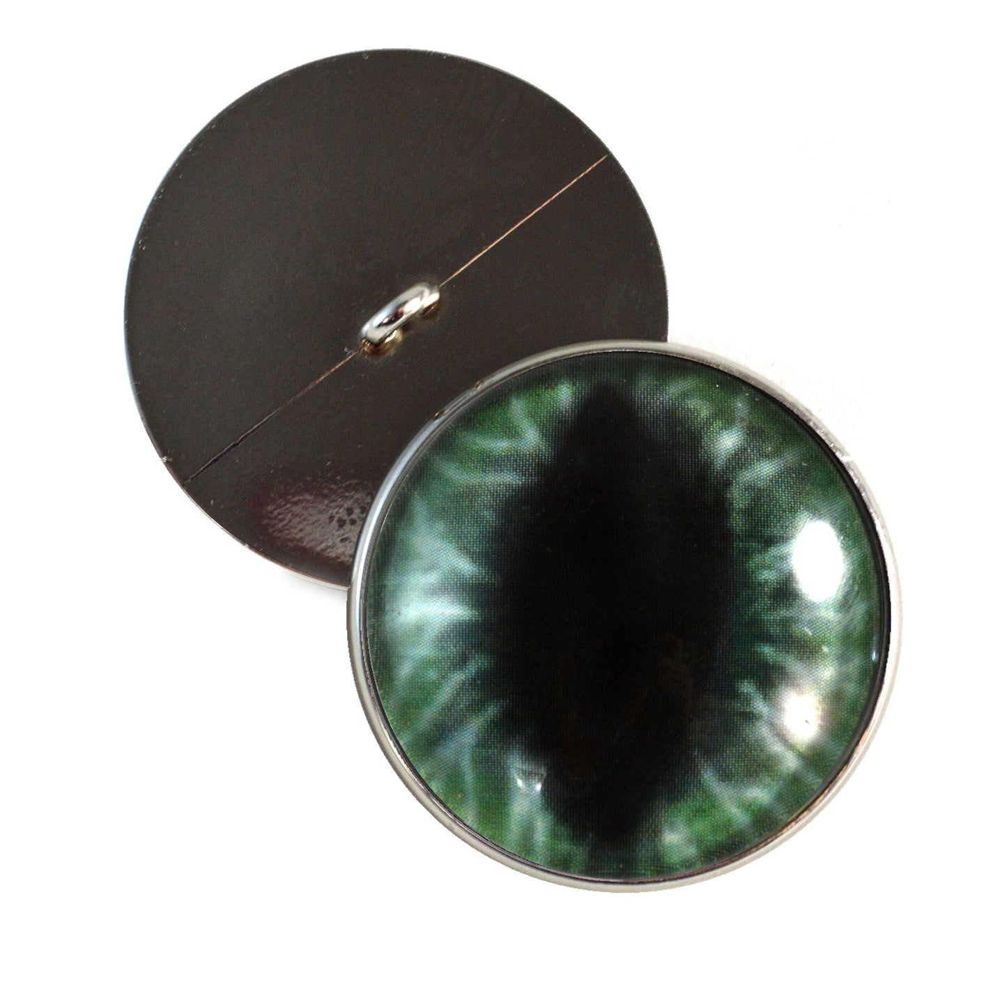 Wide Dark Green Dragon Sew-On Button Glass Eyes