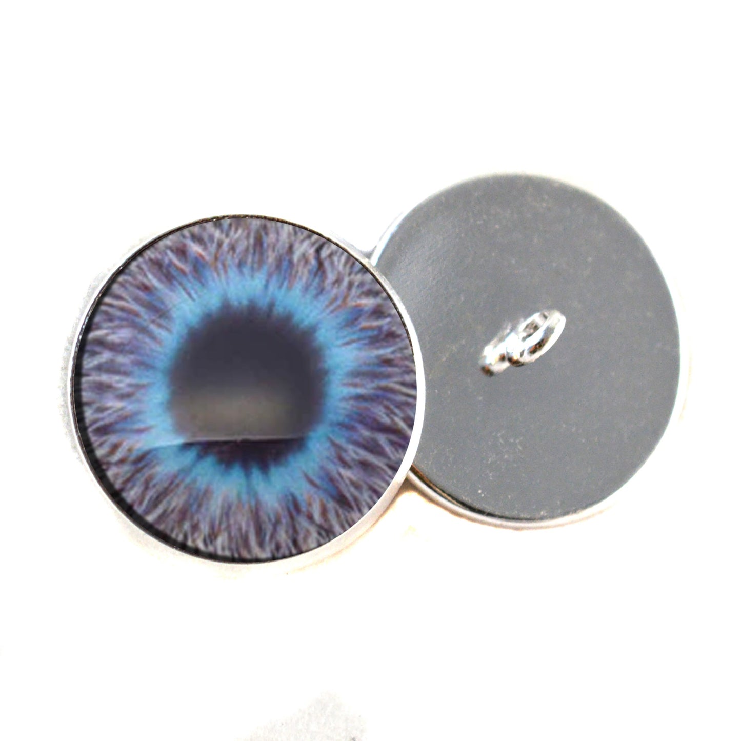 Blue Fuzzy Furry Monster Sew-On Button Glass Eyes