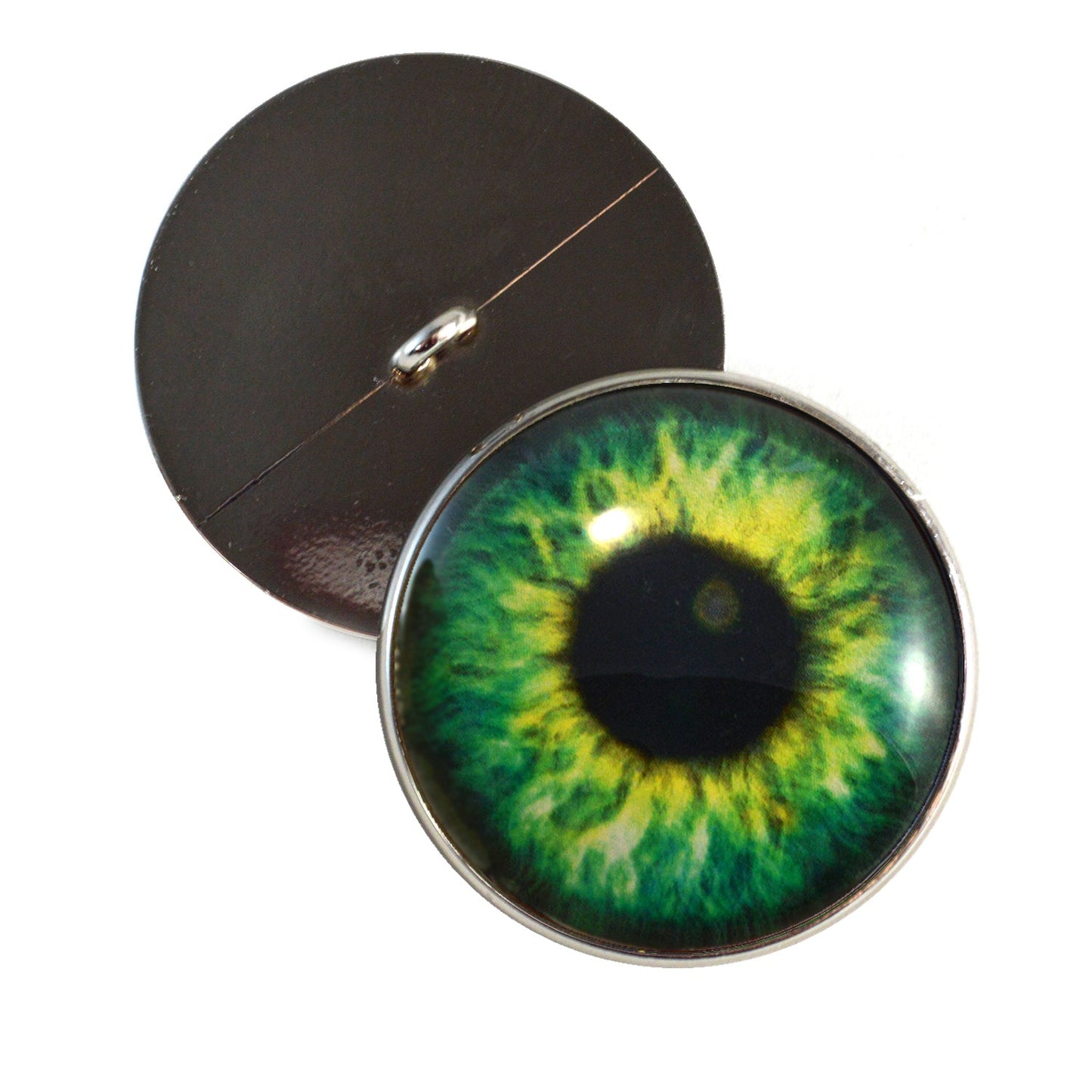 Bright Green Clockface Steampunk Sew-On Button Glass Eyes