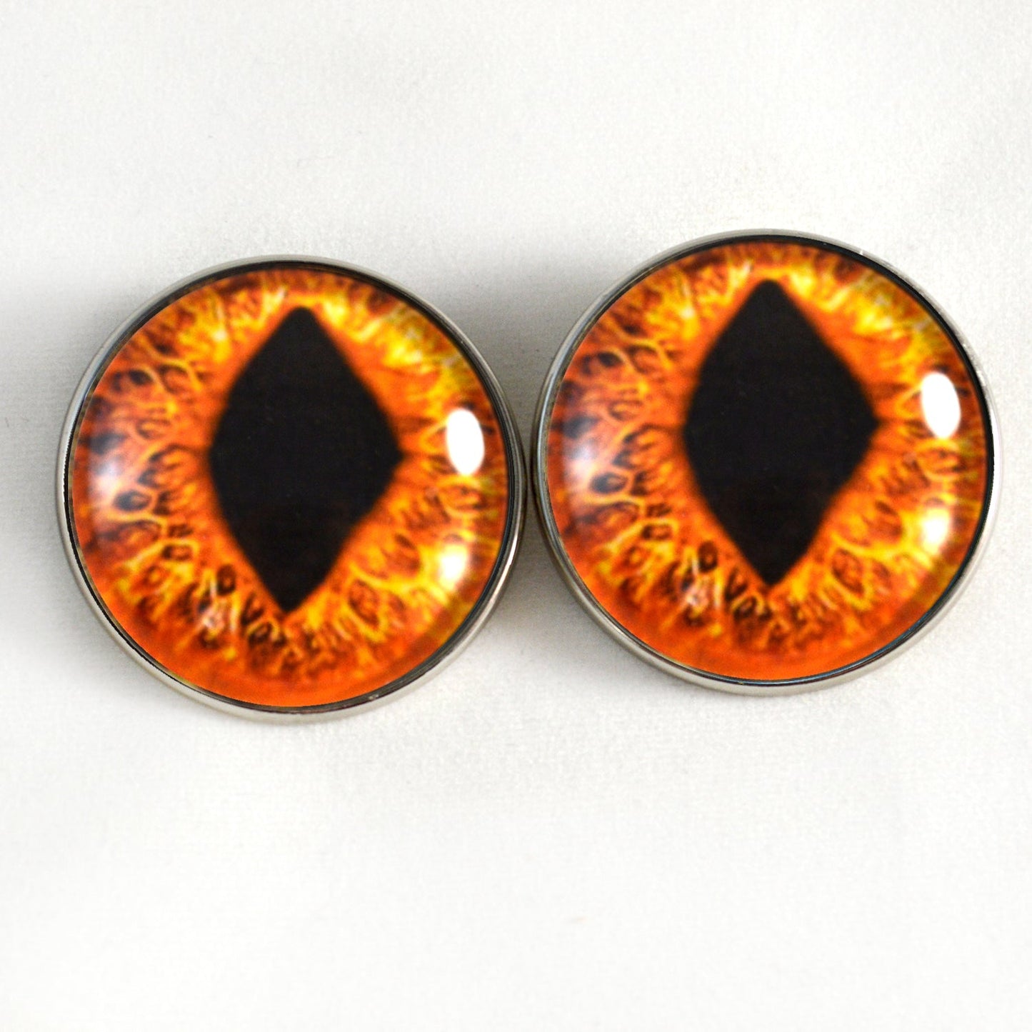 Bright Orange Diamond Cat Dragon Sew-On Button Glass Eyes