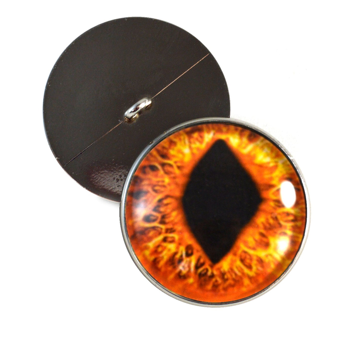 Bright Orange Diamond Cat Dragon Sew-On Button Glass Eyes