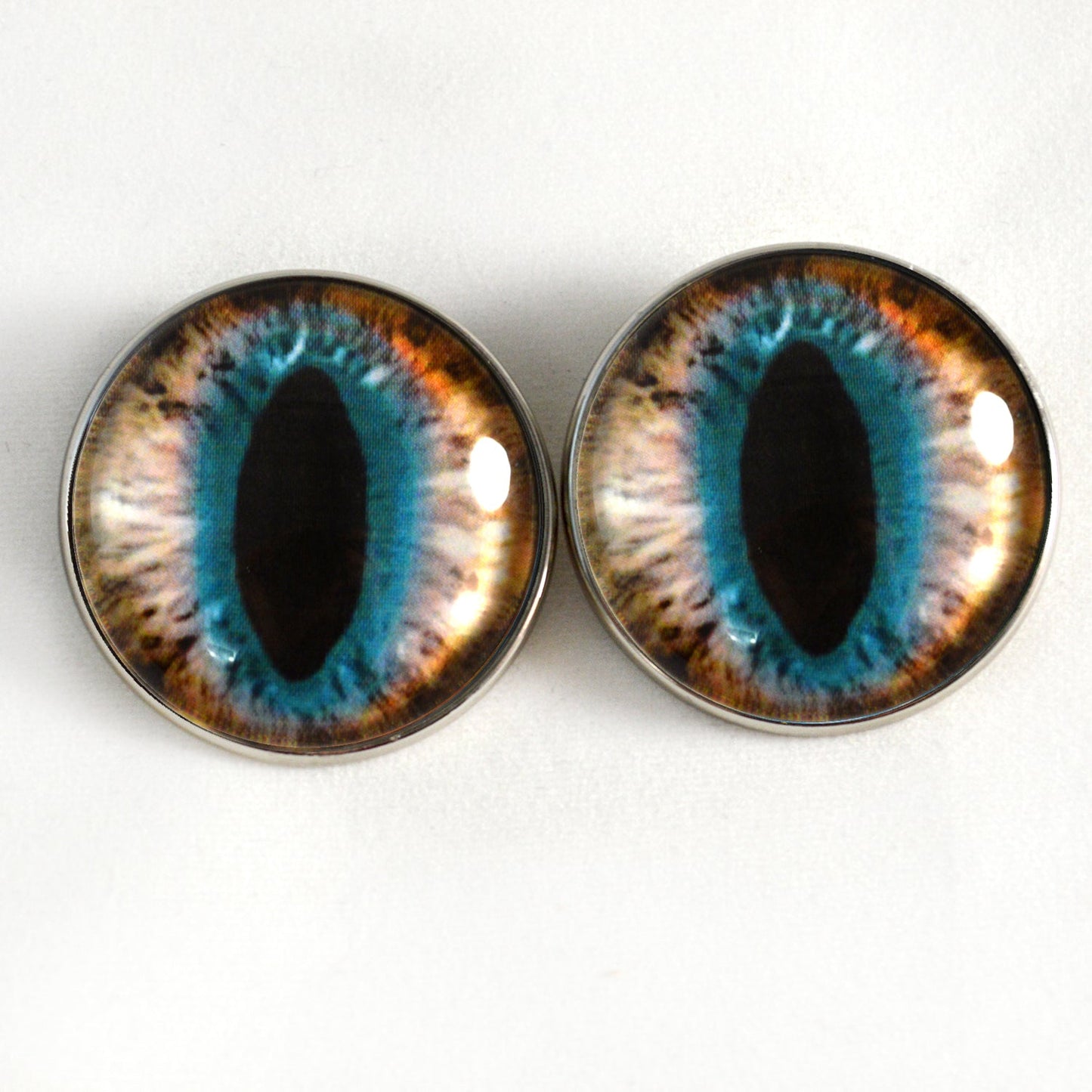 Brown and Teal Cat Sew-On Button Glass Eyes