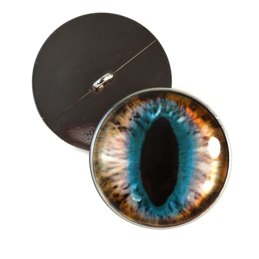Brown and Teal Cat Sew-On Button Glass Eyes