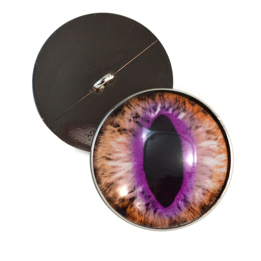 Brown and Fuchsia Cat Dragon Sew-On Buttons Glass Eyes