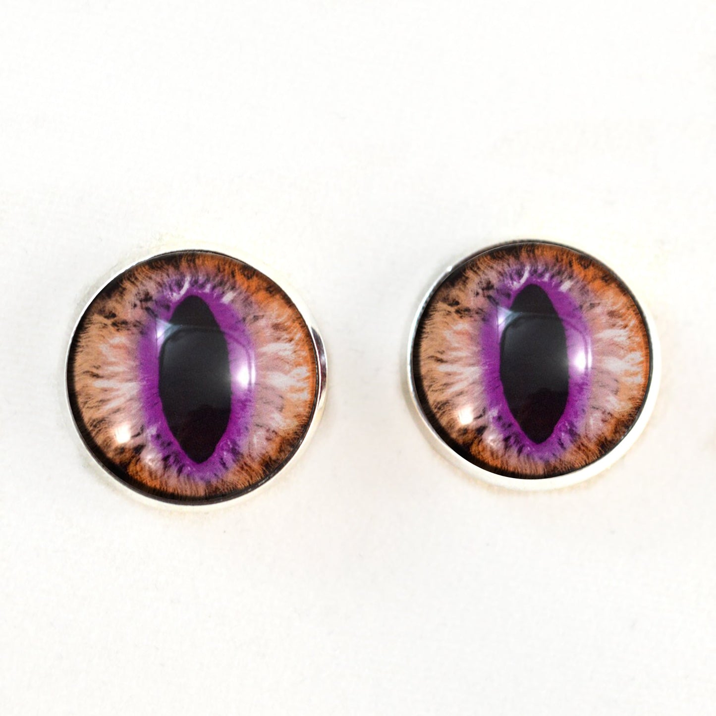 Brown and Fuchsia Cat Dragon Sew-On Buttons Glass Eyes