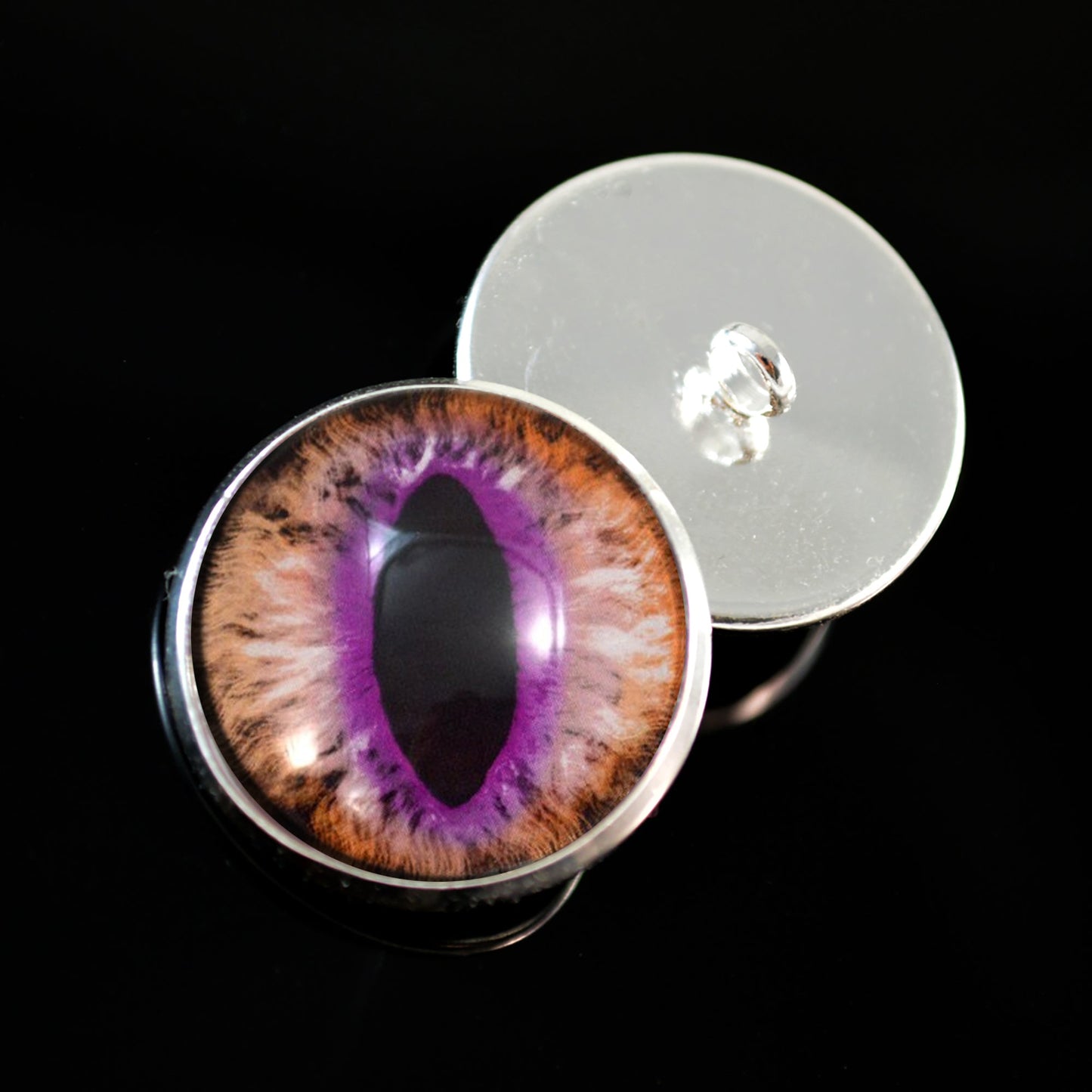 Brown and Fuchsia Cat Dragon Sew-On Buttons Glass Eyes