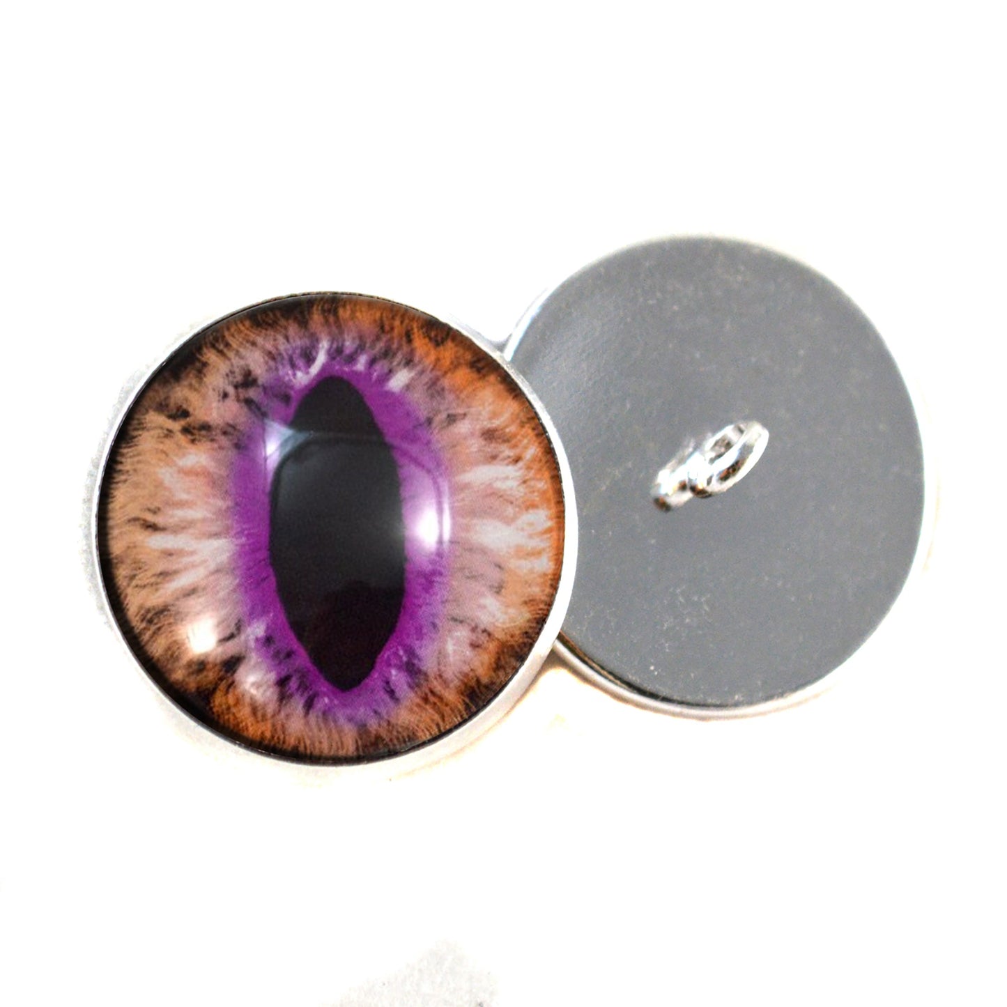 Brown and Fuchsia Cat Dragon Sew-On Buttons Glass Eyes