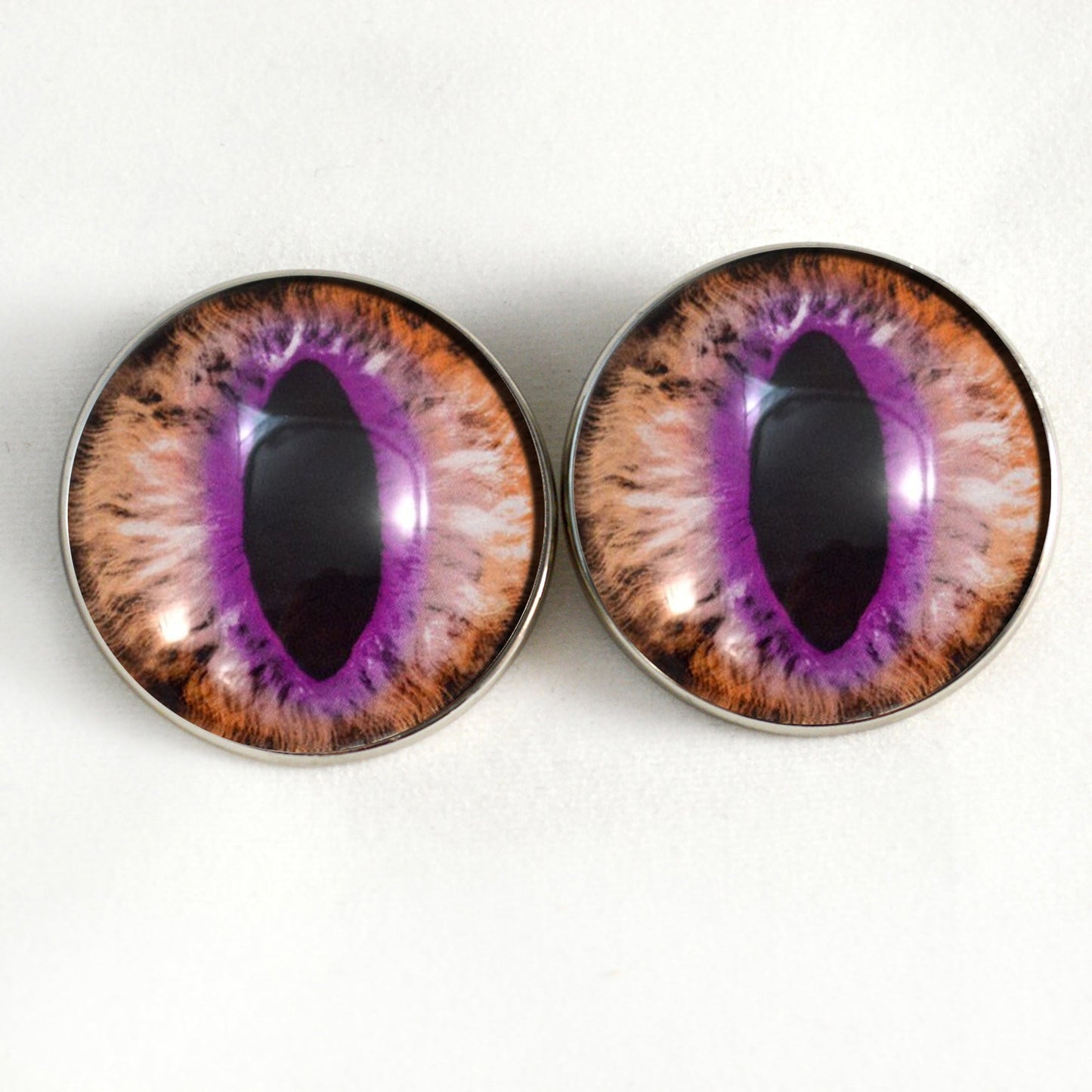 Brown and Fuchsia Cat Dragon Sew-On Buttons Glass Eyes