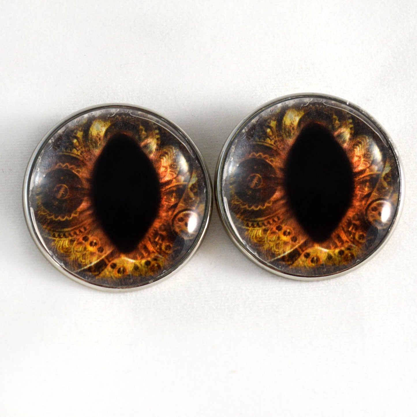 Brown Steampunk Cat Dragon Sew-On Button Glass Eyes