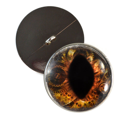 Brown Steampunk Cat Dragon Sew-On Button Glass Eyes