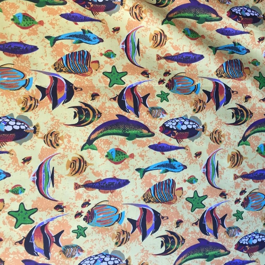 Aquarium Fish Tank Print Poly Cotton Fabric