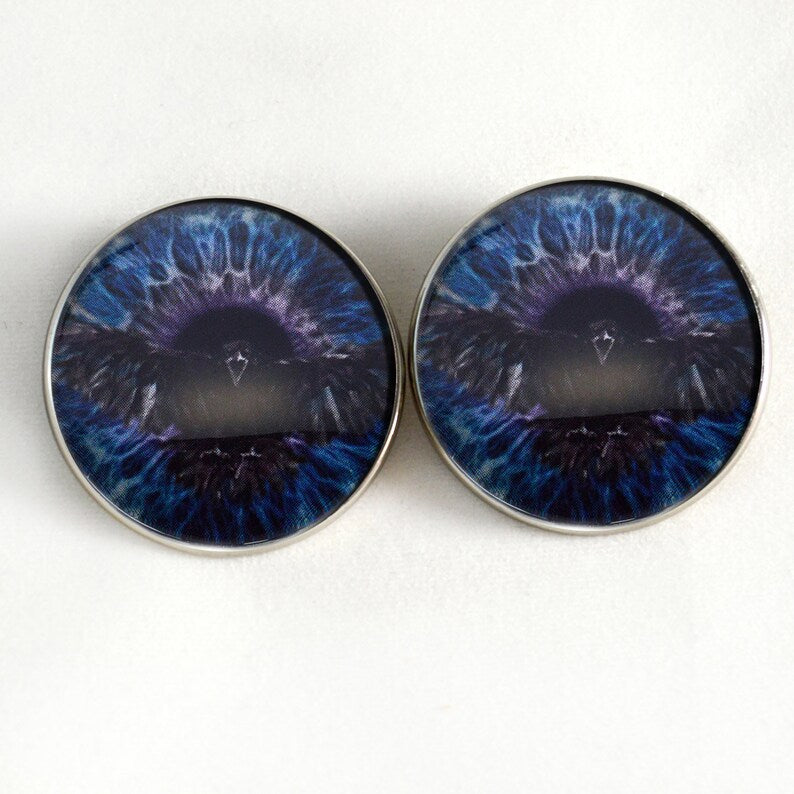 Dark Raven Purple & Blue Viking Sew-On Button Glass Eyes