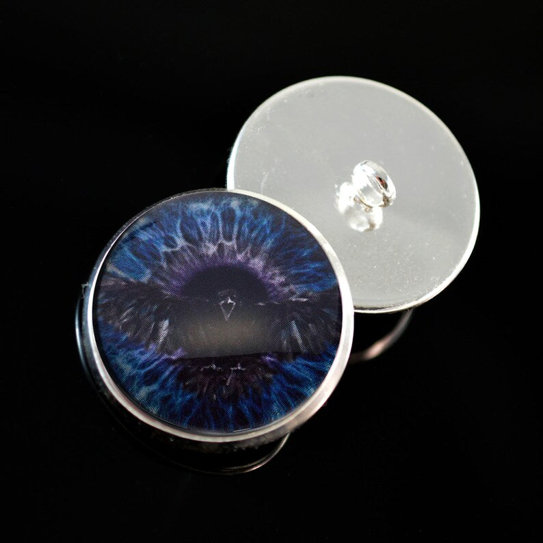 Dark Raven Purple & Blue Viking Sew-On Button Glass Eyes