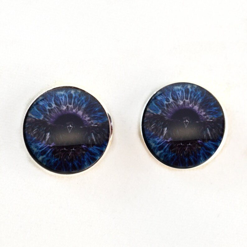 Dark Raven Purple & Blue Viking Sew-On Button Glass Eyes
