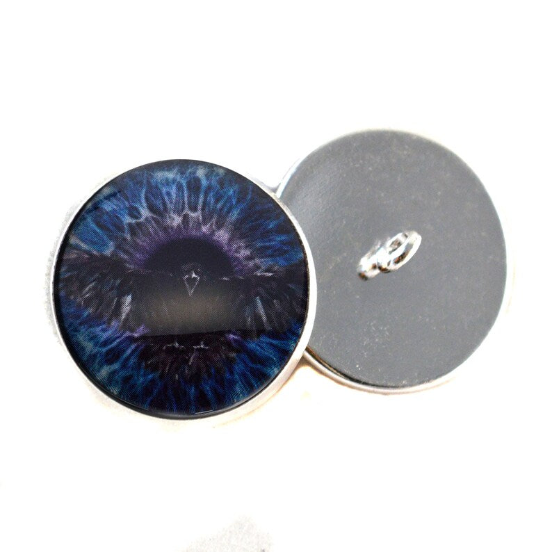 Dark Raven Purple & Blue Viking Sew-On Button Glass Eyes