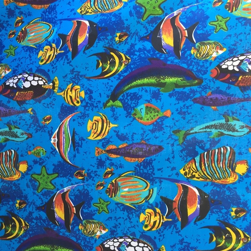 Aquarium Fish Tank Print Poly Cotton Fabric