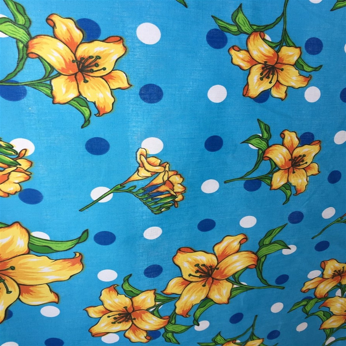 Lily Floral Polka Dot Print Poly Cotton Fabric