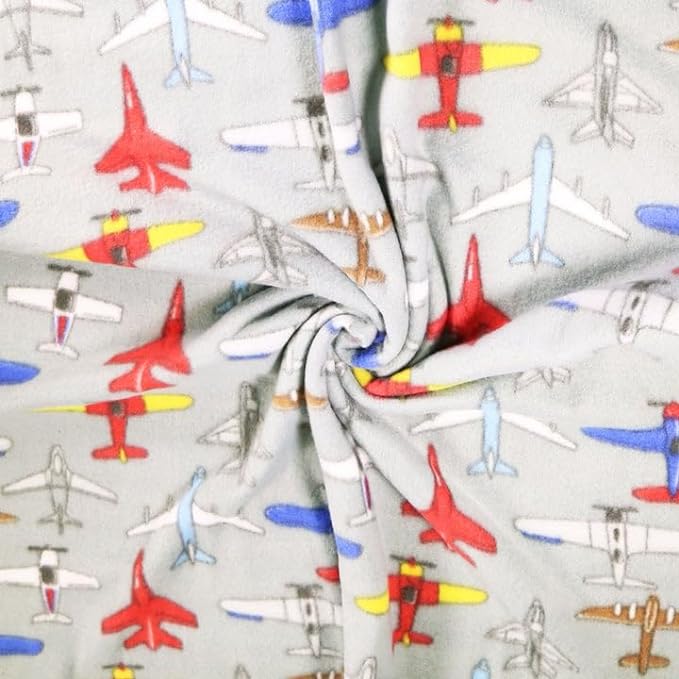 Anti-Pill Polar Fleece Fabric by the Yard – Grey Airplanes (60", 280 GSM)