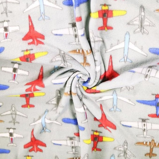 Anti-Pill Polar Fleece Fabric by the Yard – Grey Airplanes (60", 280 GSM)