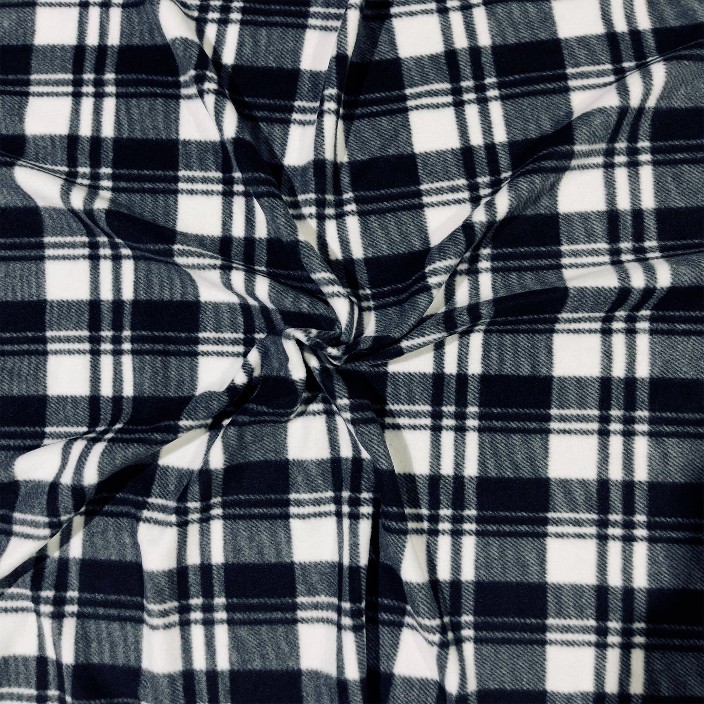 Anti-Pill Polar Fleece Fabric by the Yard – Plaid Black and White (60", 280 GSM)