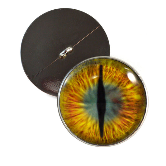 Gold and Teal Green Dragon Sew-On Button Glass Eyes