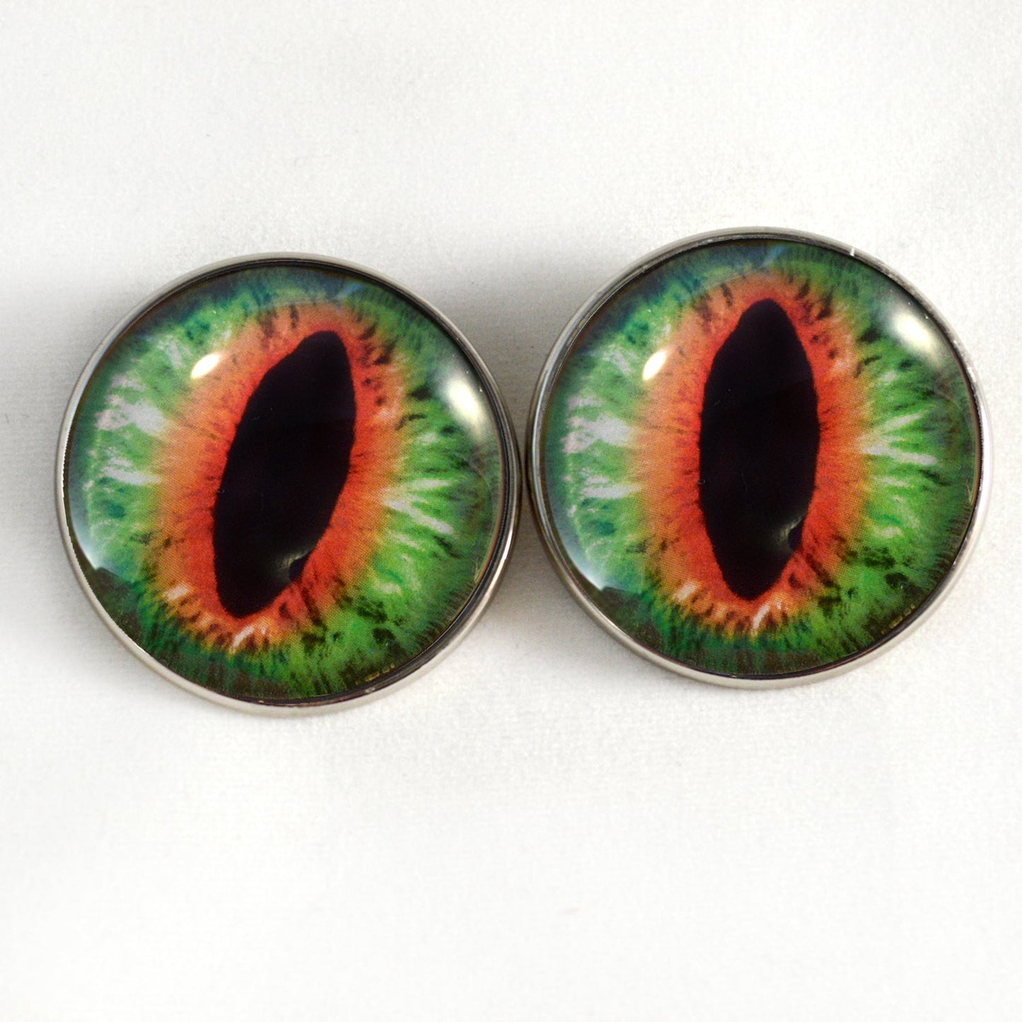 Green and Orange Dragon Sew-On Button Glass Eyes