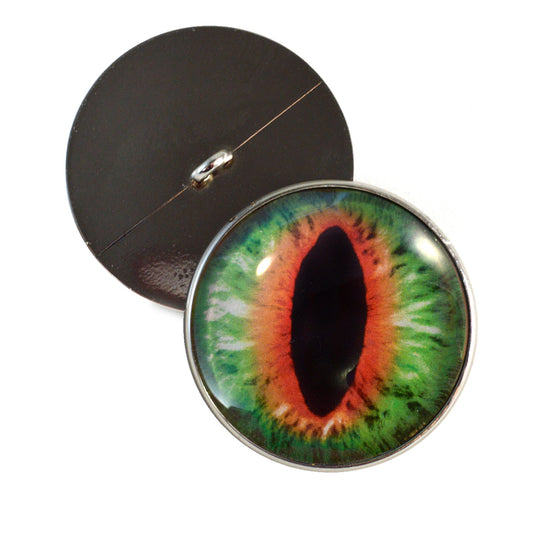 Green and Orange Dragon Sew-On Button Glass Eyes