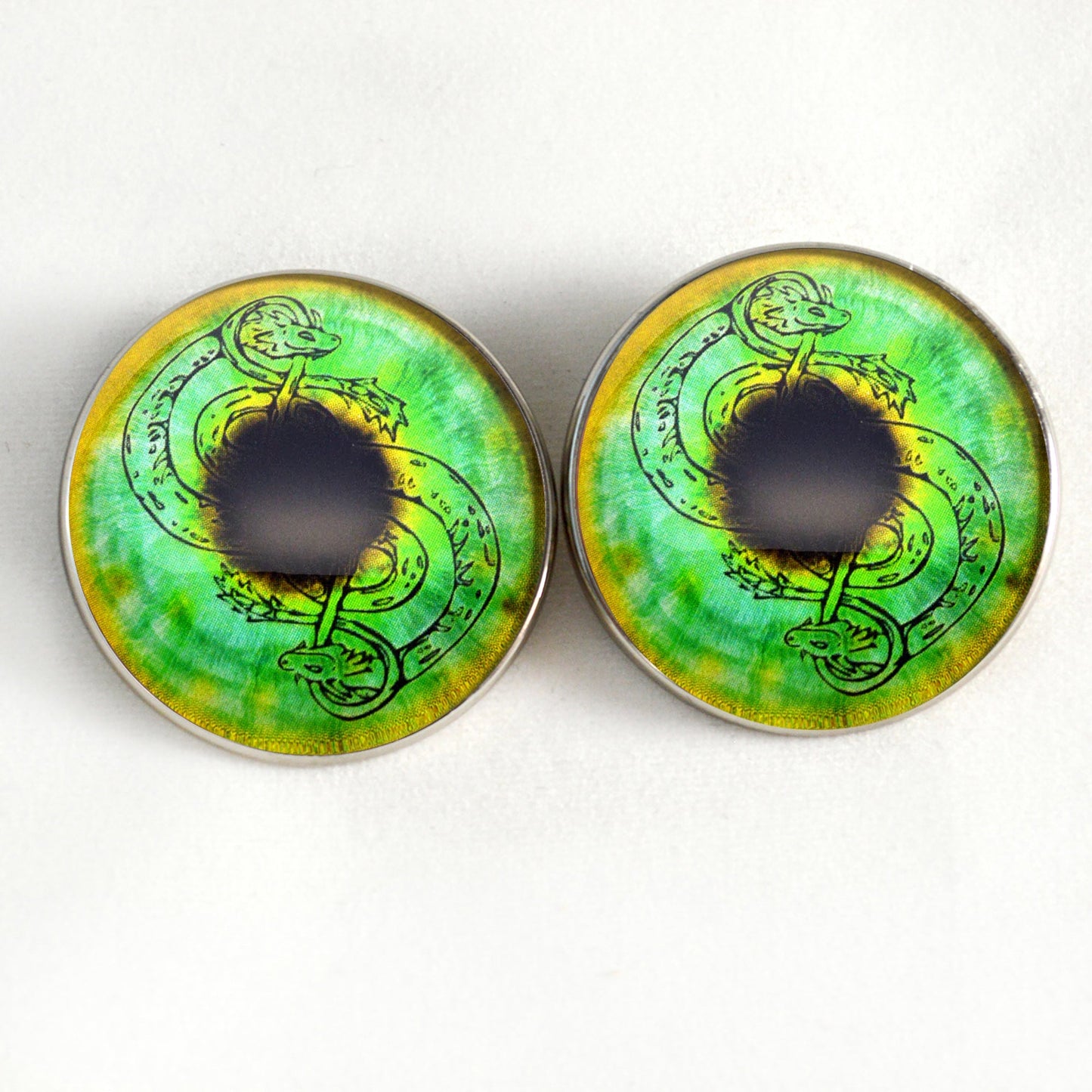 Green and Gold Loki Sew-On Button Glass Eyes