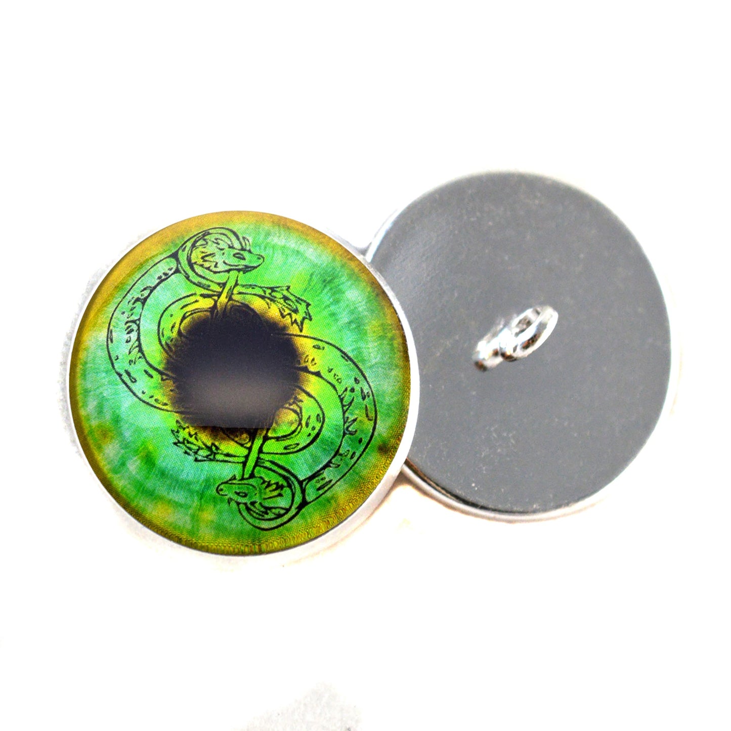 Green and Gold Loki Sew-On Button Glass Eyes