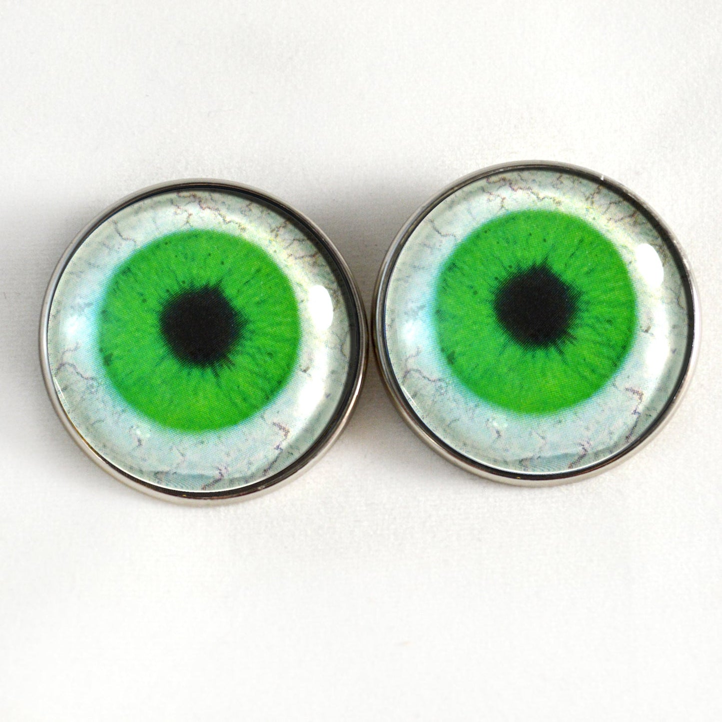 Bright Green Human with Whites Sew-On Button Glass Eyes