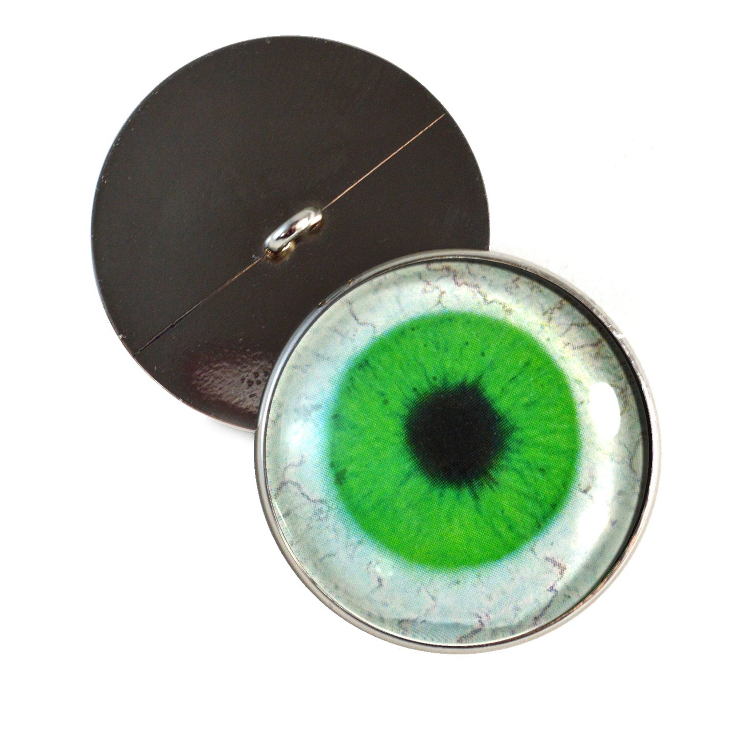 Bright Green Human with Whites Sew-On Button Glass Eyes