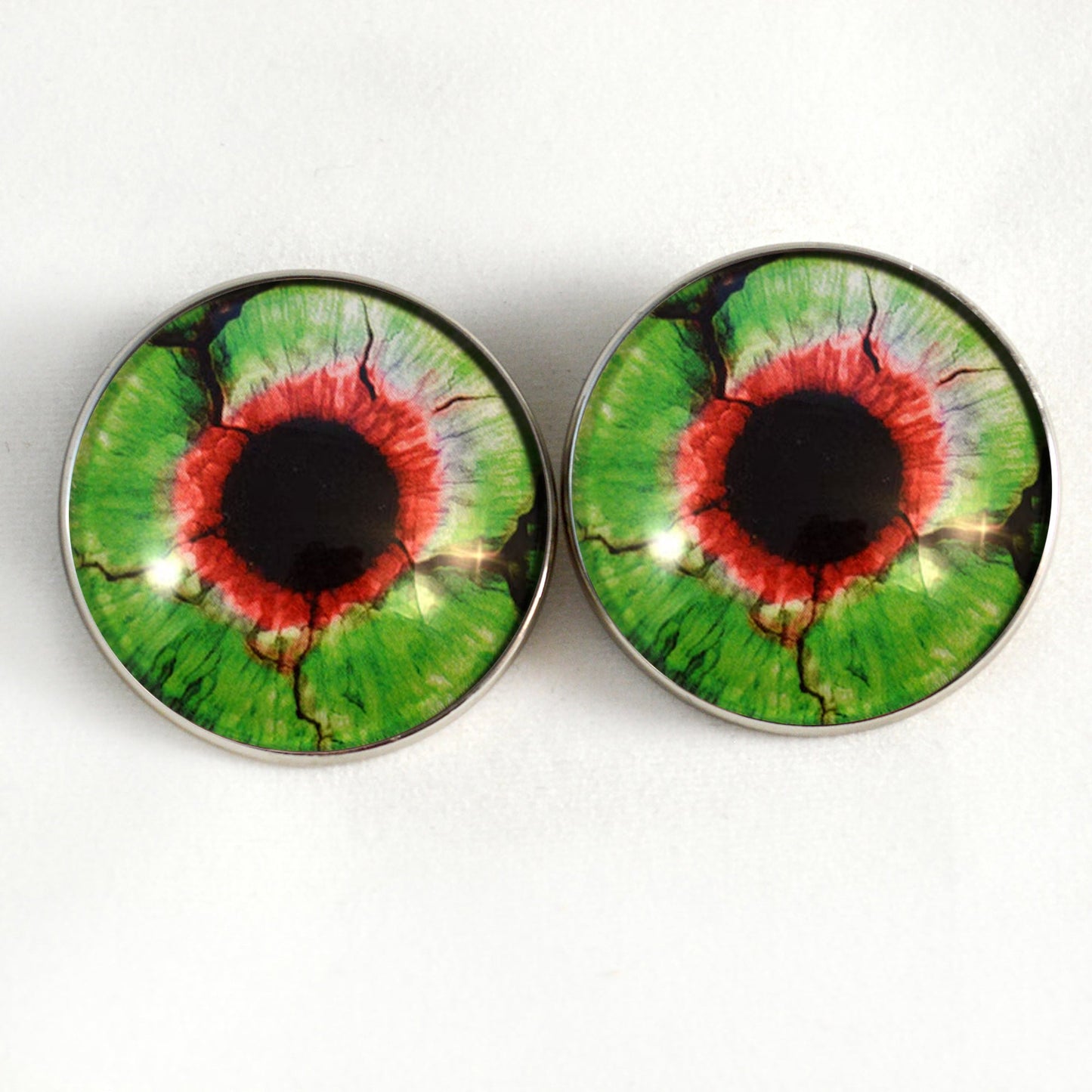 Green and Red Zombie Sew-On Button Glass Eyes