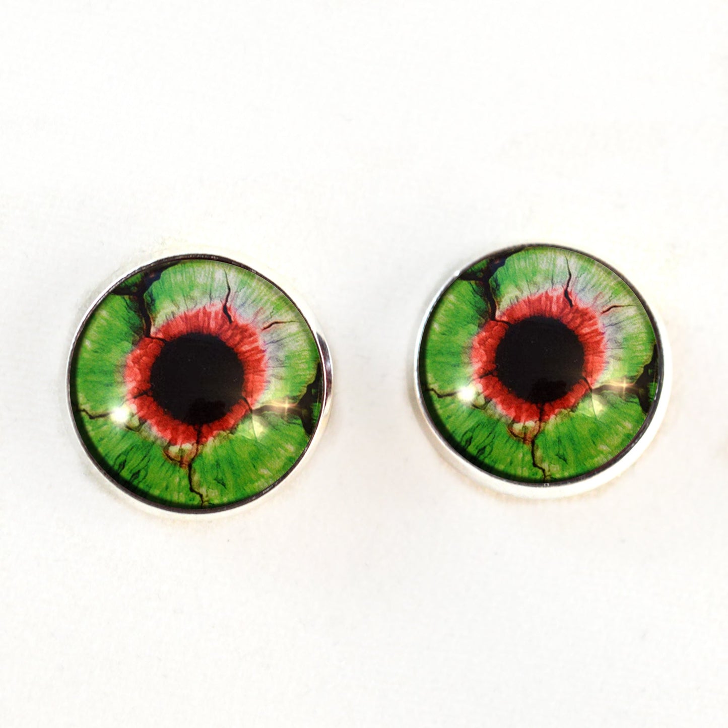 Green and Red Zombie Sew-On Button Glass Eyes