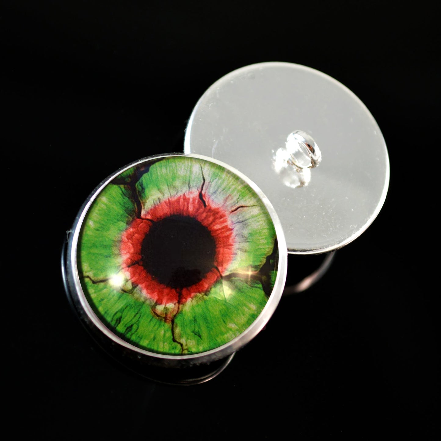 Green and Red Zombie Sew-On Button Glass Eyes