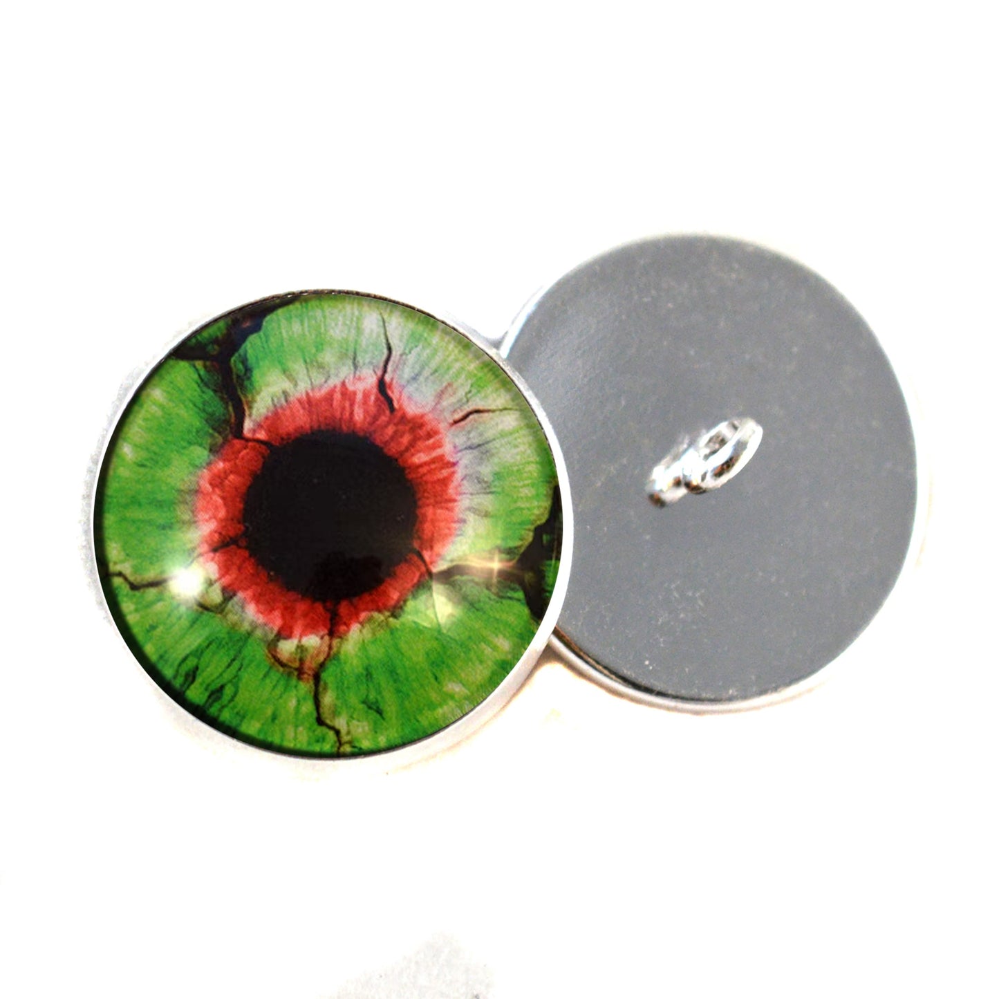 Green and Red Zombie Sew-On Button Glass Eyes