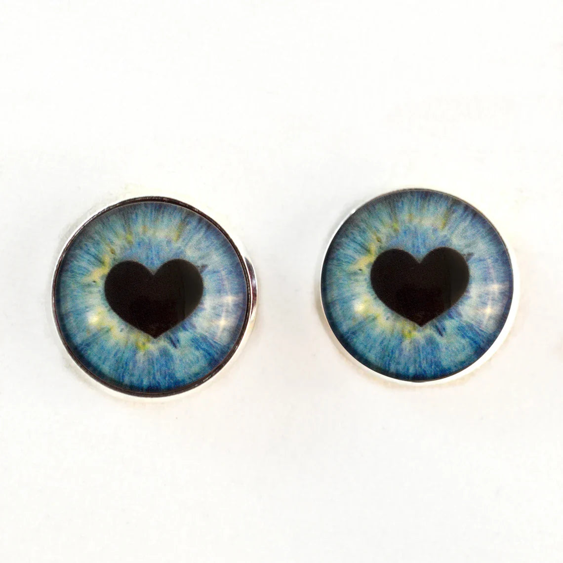 Light Blue Heart Pupil Sew-On Button Glass Eyes