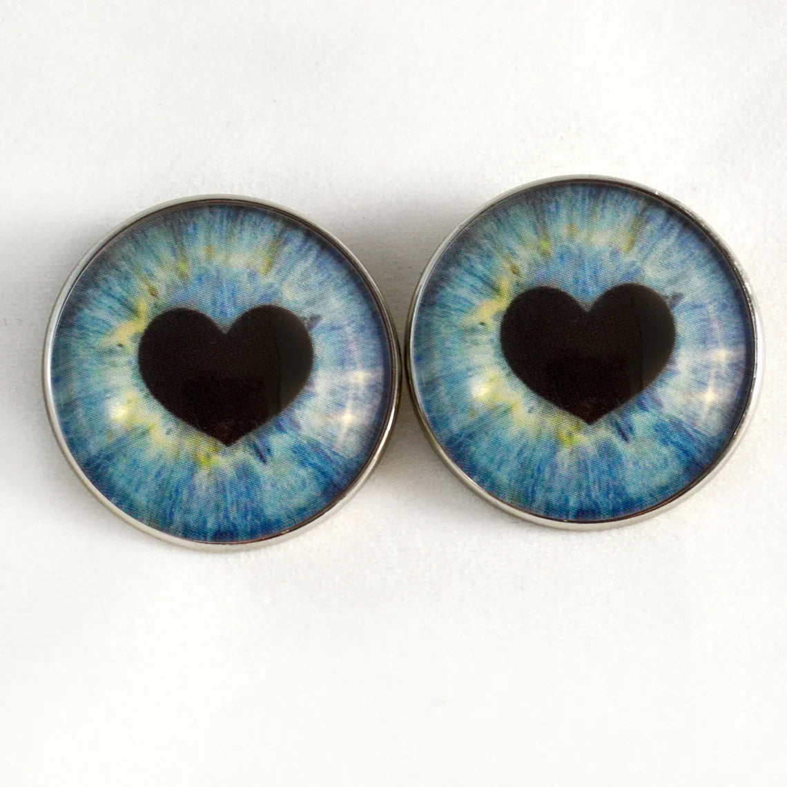Light Blue Heart Pupil Sew-On Button Glass Eyes