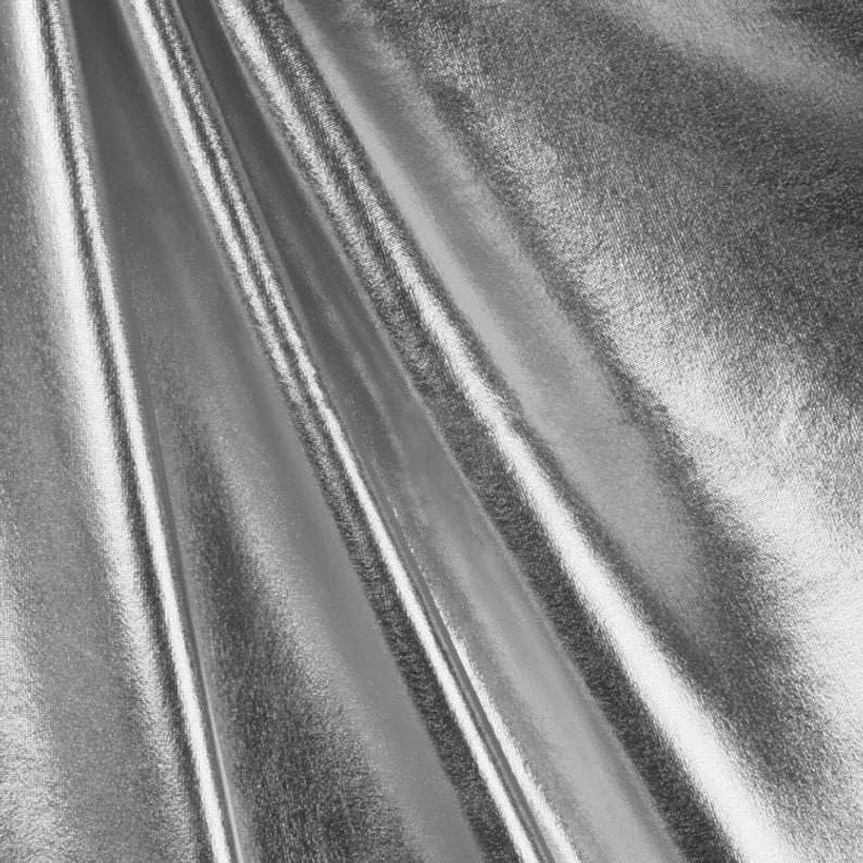 Metallic Lame Foil Spandex Knit Fabric | Silver