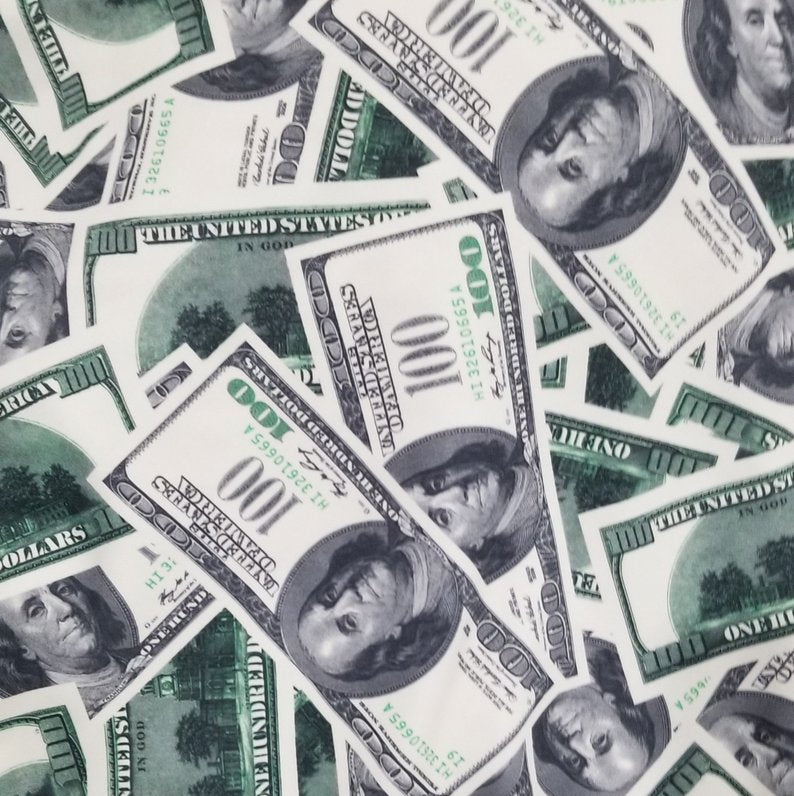 Nylon Spandex Swimwear Tricot Fabric | Dollar Bills Print 4-Way Stretch