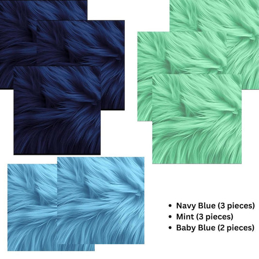 Faux Fur Square Fabric - 8 Pieces - 10" X 10" Inches Shaggy Fur Patches Fabric