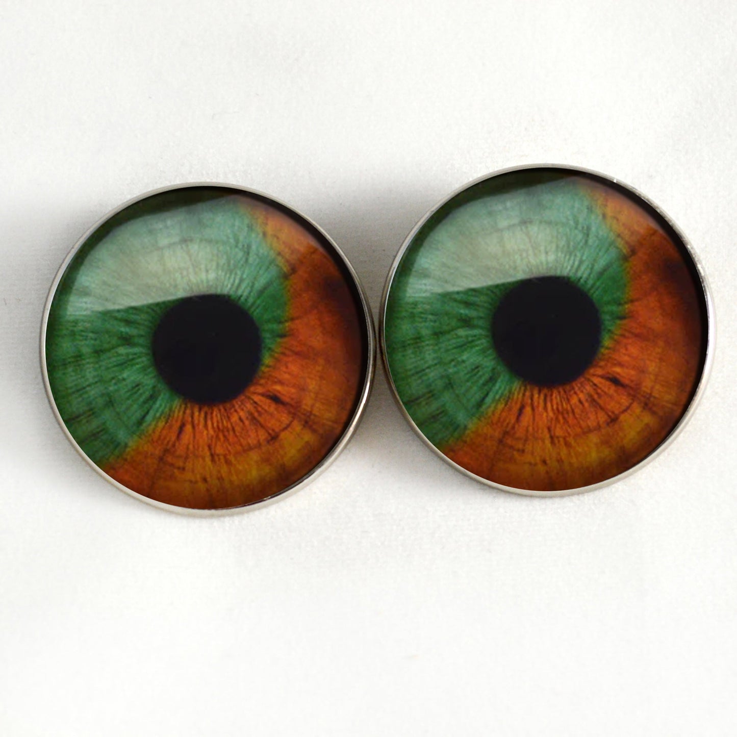 Orange and Green Human Sew-On Button Glass Eyes