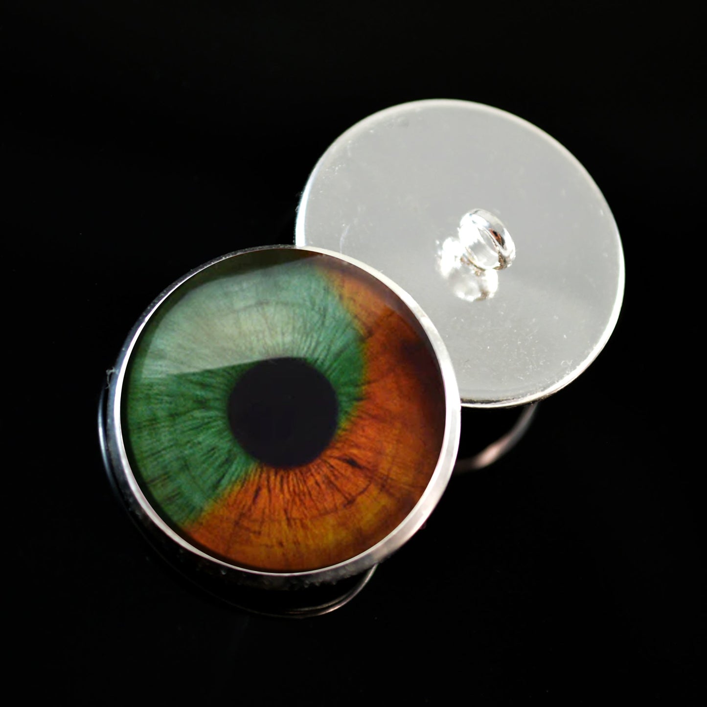 Orange and Green Human Sew-On Button Glass Eyes