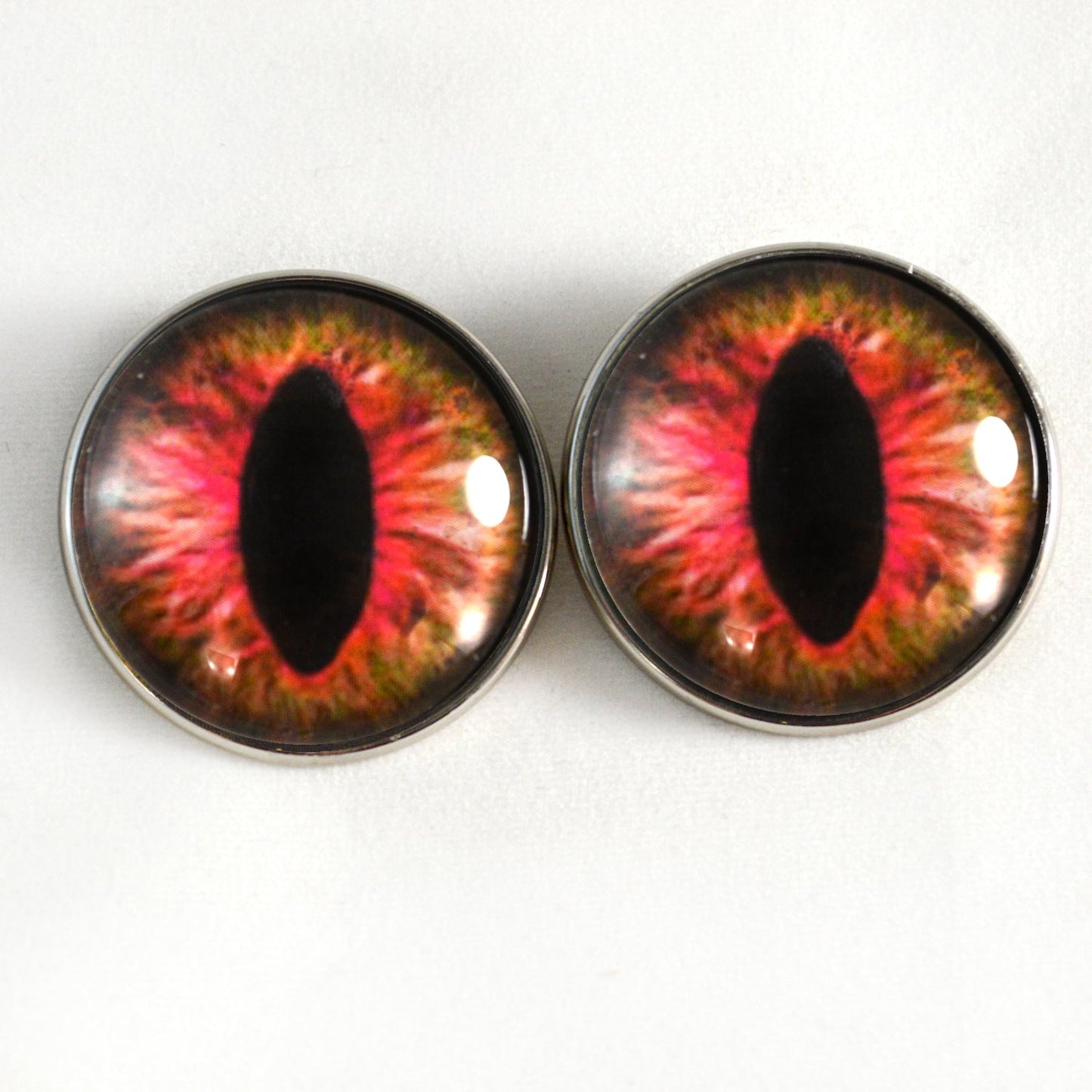 Pink and Brown Cat Dragon Sew-On Button Glass Eyes