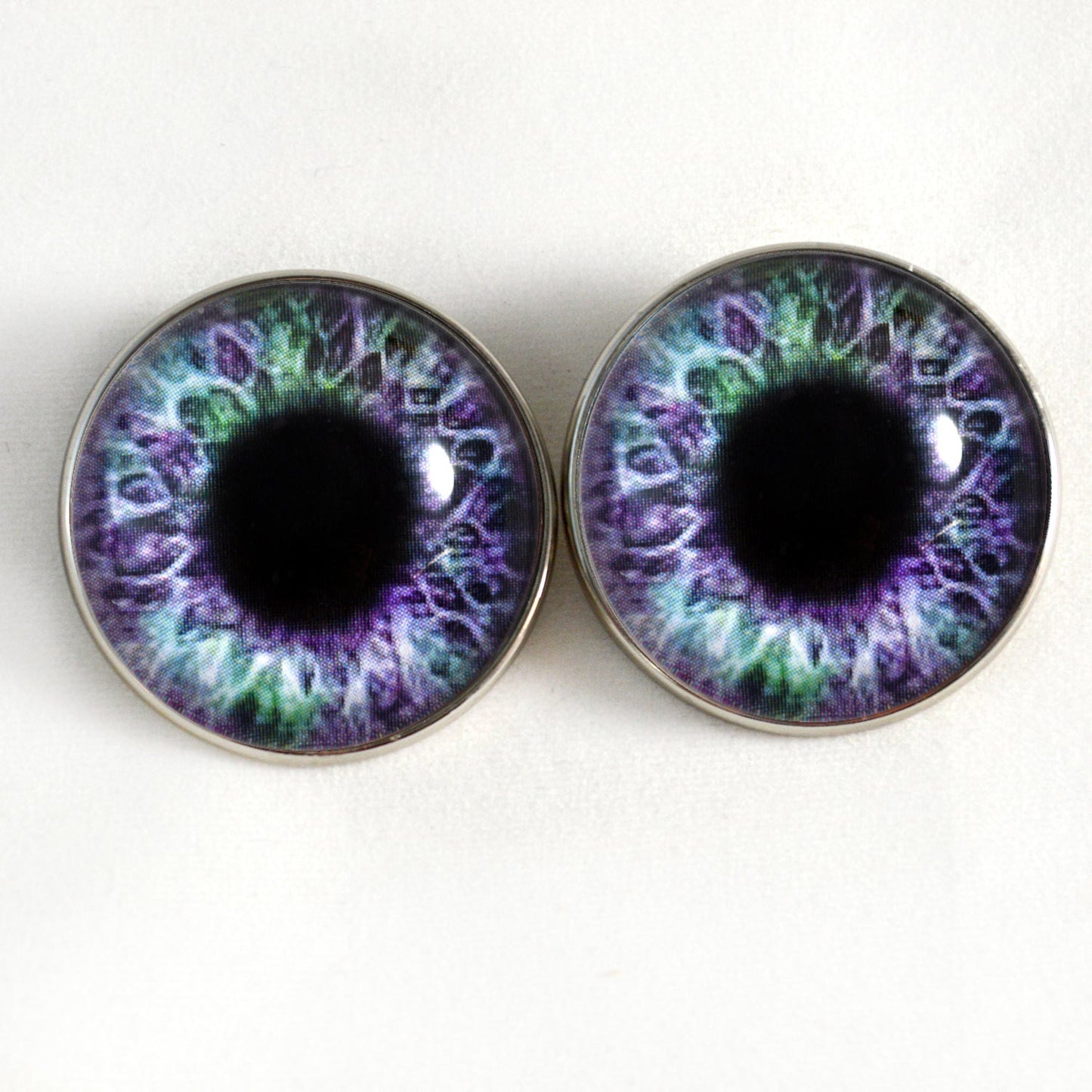 Purple and Green Human Inspired Sew-On Button Glass Eyes