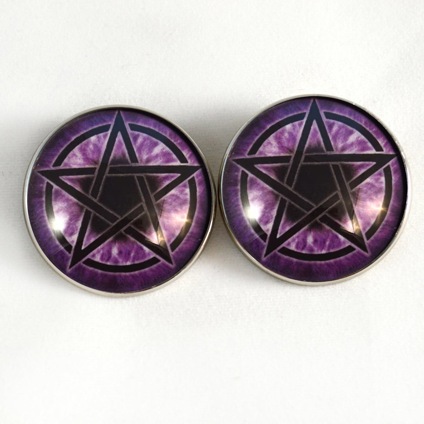 Purple Pentacle Witch Sew-On Button Glass Eyes