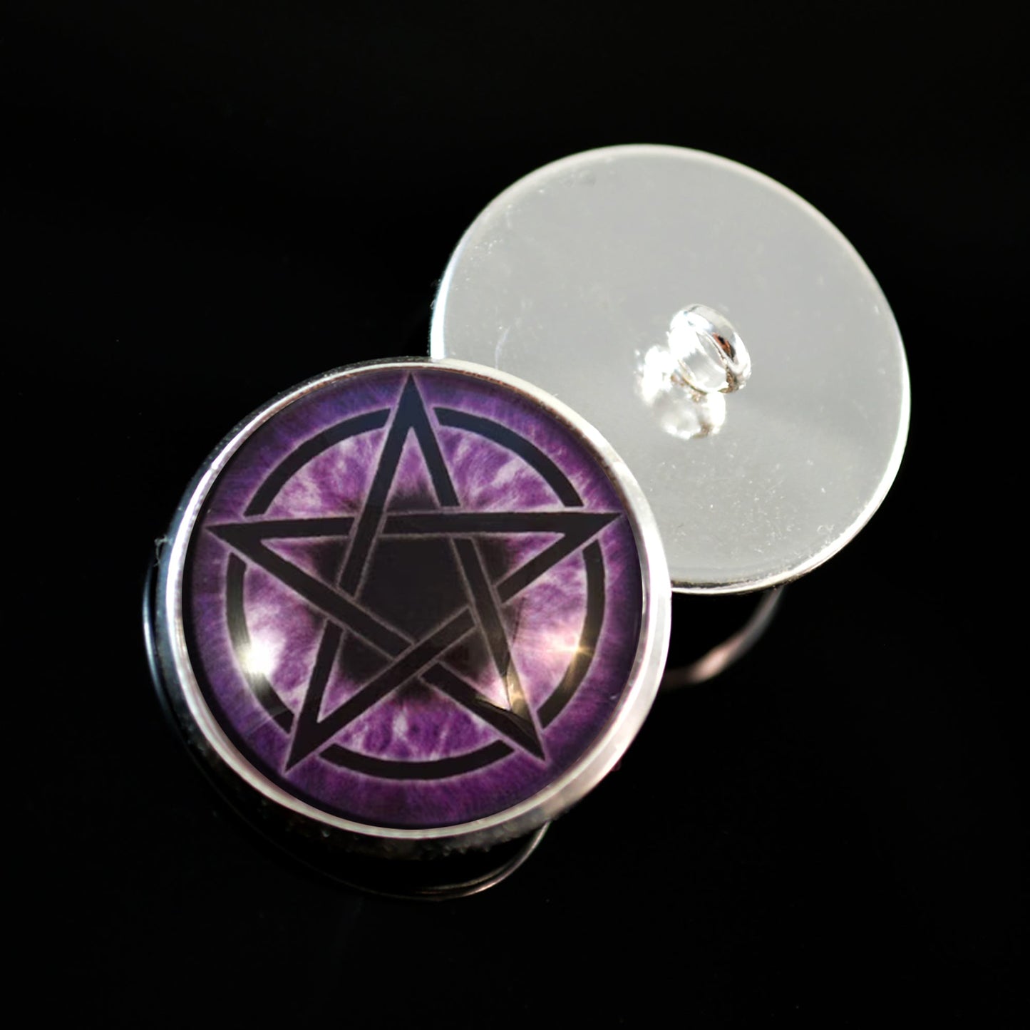 Purple Pentacle Witch Sew-On Button Glass Eyes