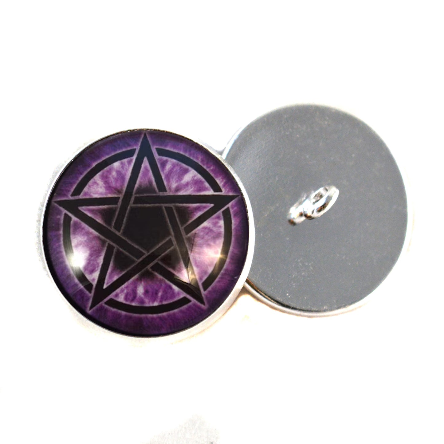 Purple Pentacle Witch Sew-On Button Glass Eyes