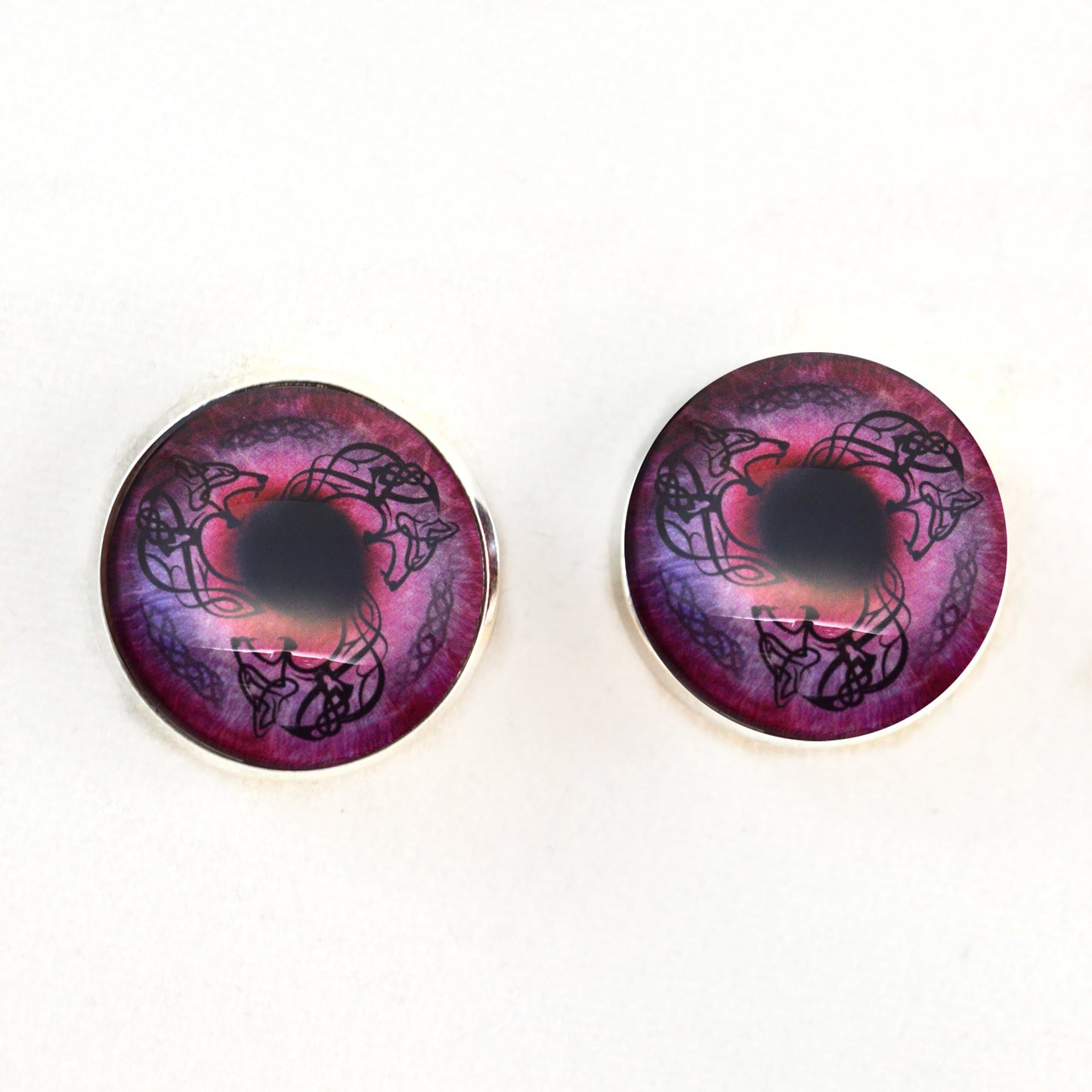 Red Viking Wolf Celtic Fenrir Sew-On Button Glass Eyes